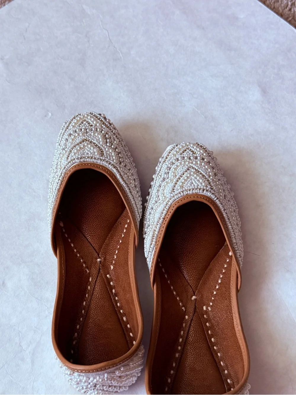 Embellished Cream Beaded Jutti Flats